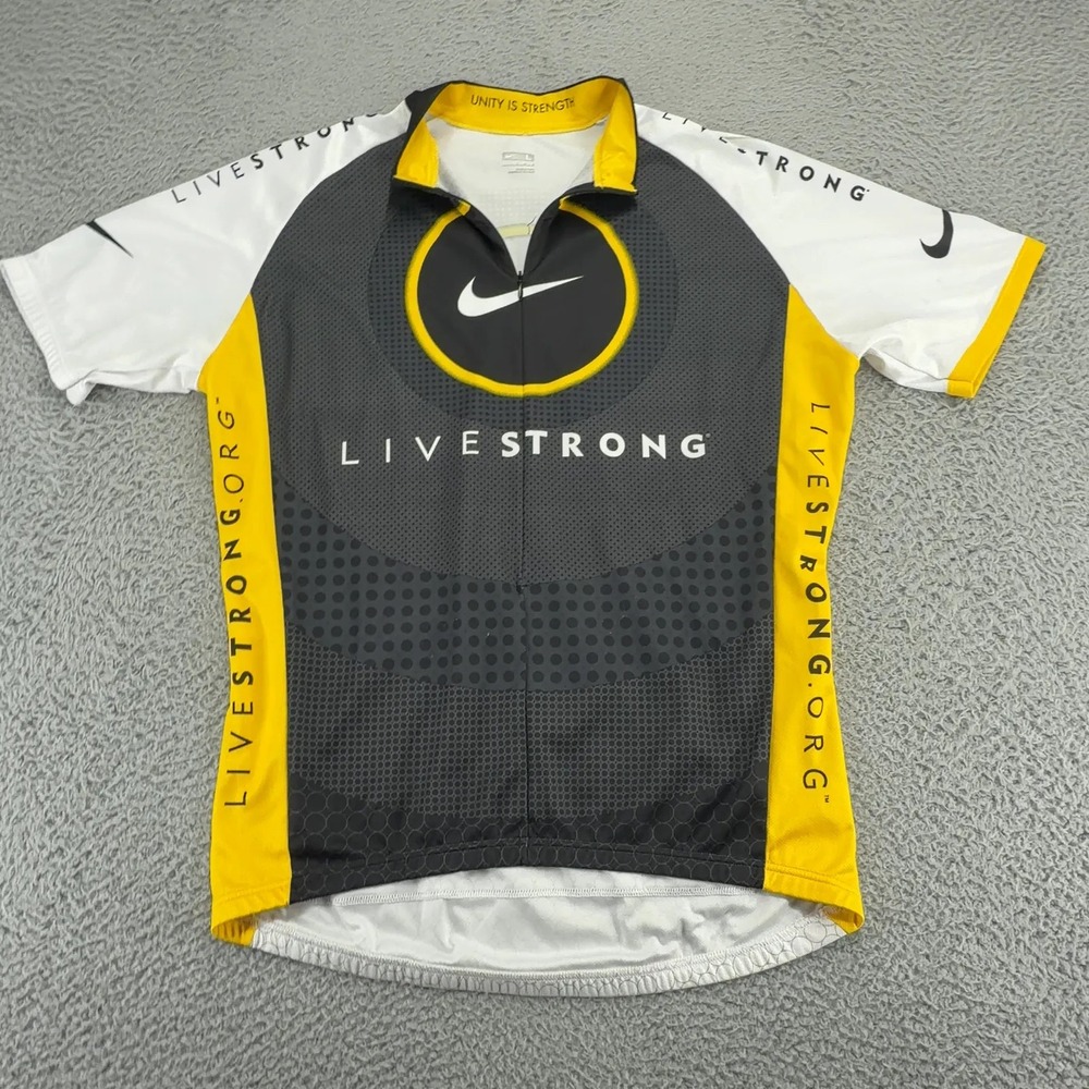 Nike Livestrong Cycling Jersey Mens L Yellow Black Full Zip Bike Armstrong Italy